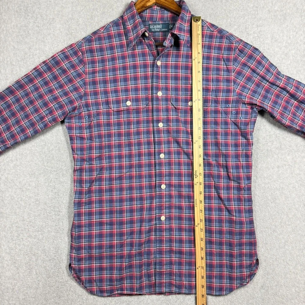 Polo Ralph Lauren Men Medium Vented Plaid Shirt Red Blue Button Down Utility